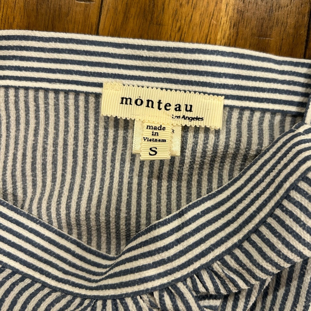Monteau Los Angeles Blue and White Striped Mini Dress - Picture 2 of 3